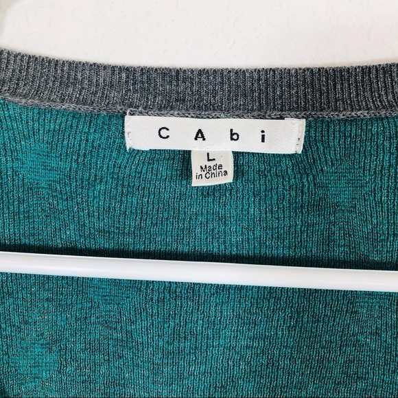 CAbi 🔥SALE🔥 CAbi green polka dot with gray trim button front cardigan. LH - Picture 8 of 8